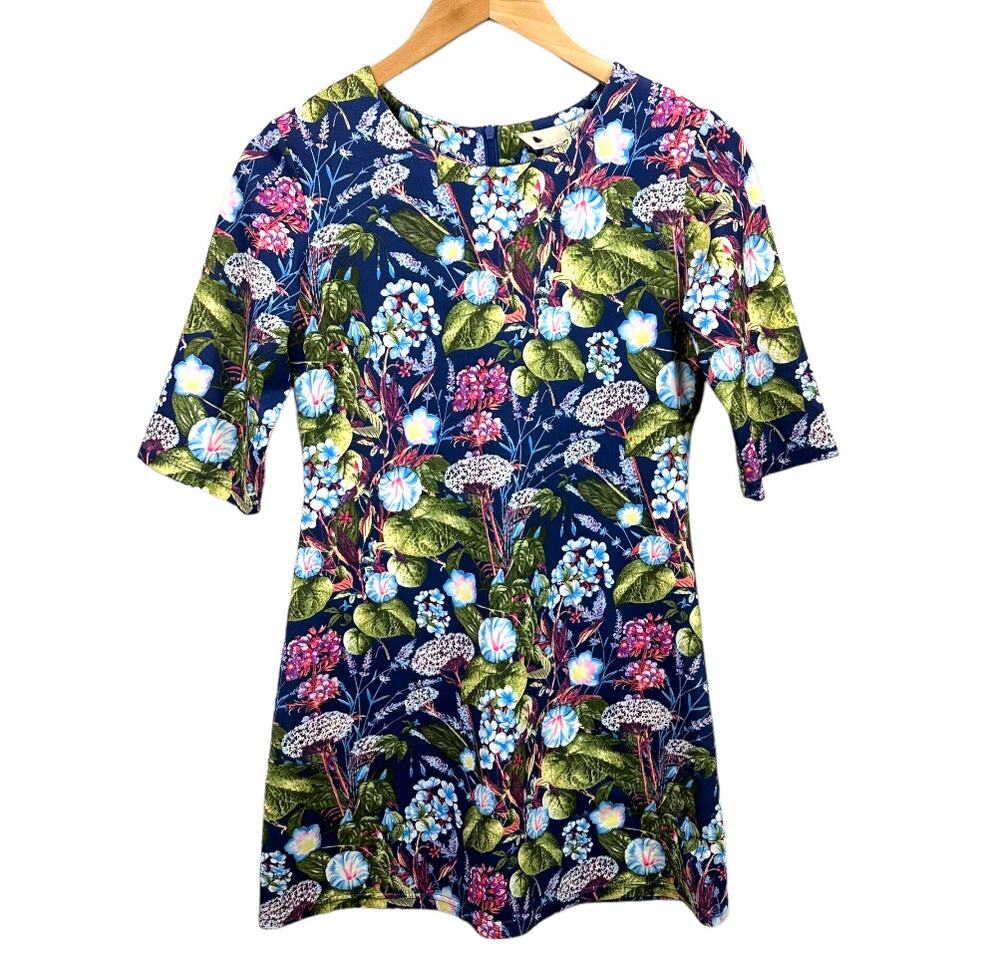 Yumi Floral Scuba Knit Dress XS Extra Small 0 2 Tropical Hydrangea Print